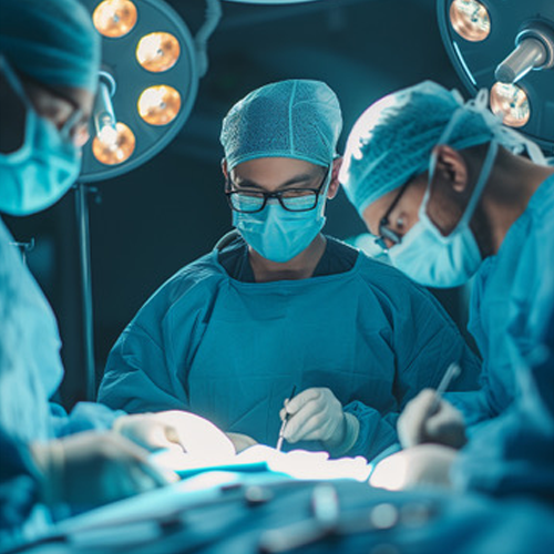 Veterinary students practicing surgery on 3D printed animal models in an operating theatre.